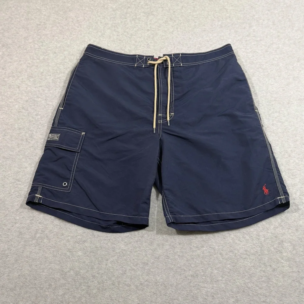 Polo Ralph Lauren Swim Trunks Mens XL‎ Navy Blue  Cargo Pocket Pony Logo